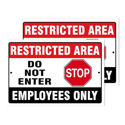 Do Not Enter Restricted Area Employees Only Signs Outdoor - 8x12 Rust Free Aluminium Metal No Entry Sign, UV Protected, Waterproof, Weather Resistant, Durable Ink and Easy to Install & Read - 2 Pre-drilled Holes (Pack of 2, 18"x24") - color: Pack of 2, si