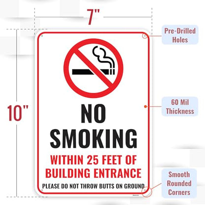 1PC No Smoking Within 25 Feet Sign, 10 x 7 Inches - Aluminum - No Smoking Signs For Business Property Outdoor - color: 10" x 7"