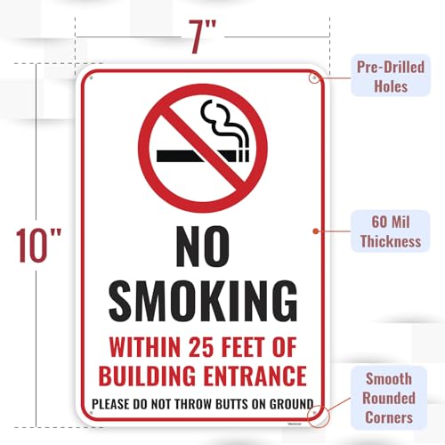 1PC No Smoking Within 25 Feet Sign, 10 x 7 Inches - Aluminum - No Smoking Signs For Business Property Outdoor - color: 10" x 7"