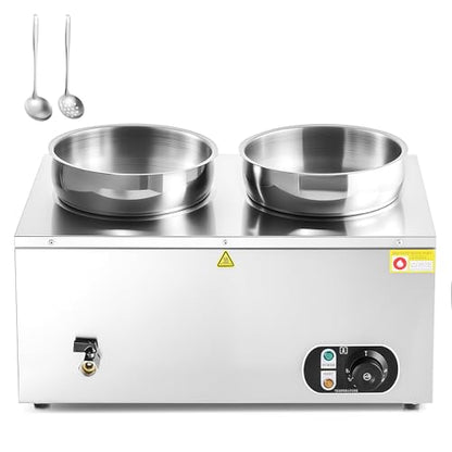 WILPREP Commercial Food Warmer with Two 7.4 QT Inserts, 1500W Countertop Electric Steam Table, 86-185°F Adjustable Temp Control & Over-Temp Protection, Stainless Steel - size: 7L*2