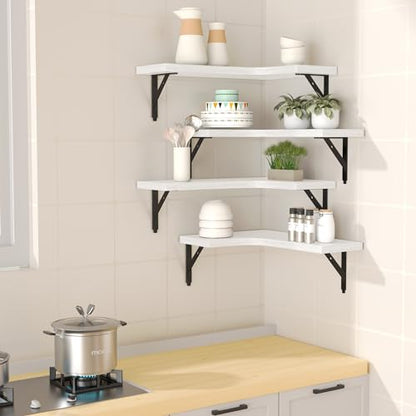 ROMGUAR CRAFT Corner Floating Shelves Wall Mounted Set of 4, White - color: White