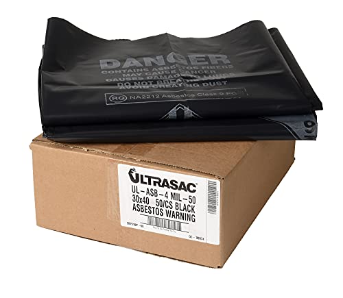 Ultrasac 33 Gal. Asbestos 4 Mil Bag - 30" x 40" - Pack of 50, Black (UL-ASB-4 MIL-50) - style: 33 Gal, 4 Mil, 50 Count