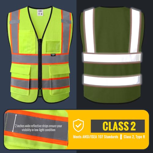 JKSafety Safety Vest for men women Hi Vis Vest with Pockets and Zipper High Visibility Reflective Vests BX320 - color: Yellow, size: Small