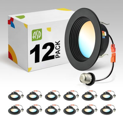 ASD 12 Pack Black 4 Inch Retrofit LED Recessed Light, 5CCT Wafer Lights - color: Black, size: 12 Pack