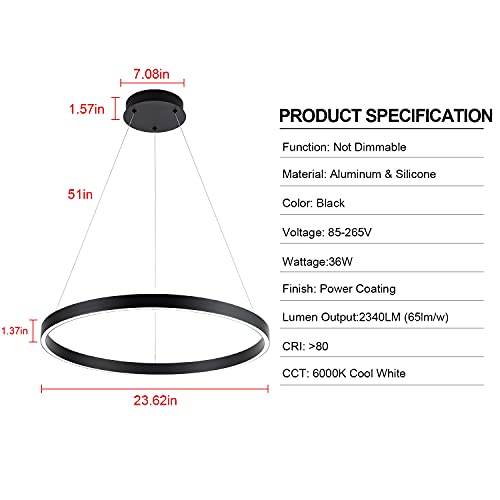 MADEM Modern Black LED Pendant 1-Ring Circular Contemporary Chandelier - color: Black, size: 1 Ring
