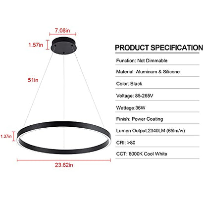 MADEM Modern Black LED Pendant 1-Ring Circular Contemporary Chandelier - color: Black, size: 1 Ring
