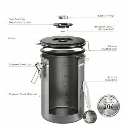 Coffee Gator Coffee Canister, 39oz Large Airtight Stainless Steel Container - color: Gray, size: 39oz