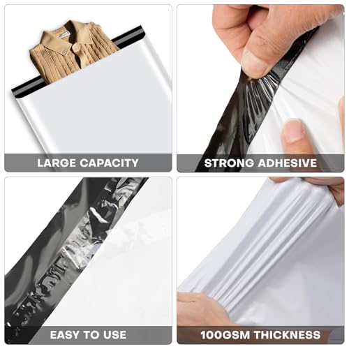 Poly Mailers 14.5x19 In 100 Pack Self Seal Shipping Envelope Bags White - color: White