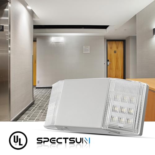 Spectsun 12 Packs Hardwired Emergency Exit Light Fixtures for Business, with Battery Backup, Two Head Adjustable LED Emergency Lighting, UL 924 Certified，AC 120/277V. - size: 12 Pack