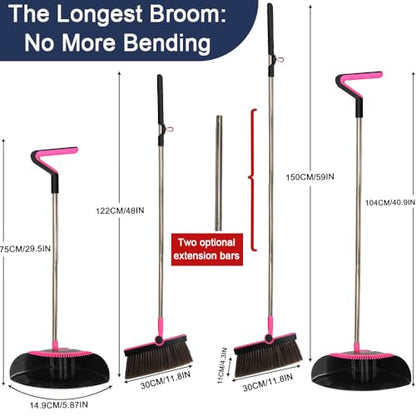 Triangular Indoor Broom and Dustpan Comb Set, 180° Rotating, Soft Bristle Long Handle Upright Sweeping Angled Broom with Self-Cleaning Teeth for Home, Kitchen, Office, Wood Floor (Black Pink) - color: Black Pink