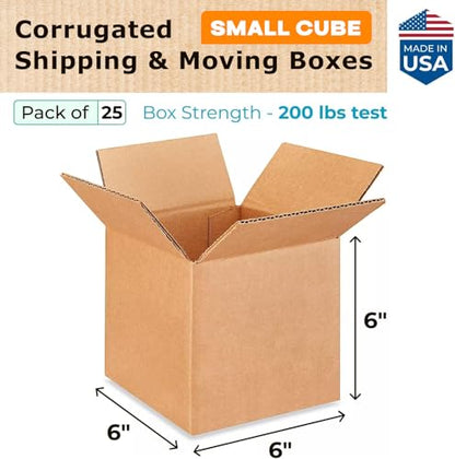 IDL Packaging B-666-25 Packaging Cube Corrugated Shipping Boxes 6"L x 6”W x 6"H (Pack of 25) -"Mug Size Box" Excellent Choice of Strong Packing Boxes for USPS, UPS, FedEx Shipping - size: 6 * 6 * 6" (Small Boxes)