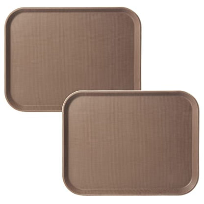 CURTA 2-Pack Restaurant Grade Non-Slip Tray, NSF, 16 Inch x 12 Inch, Plastic Rubber Lined Anti-Skid Rectangular Serving Tray, Brown - color: Brown-rectangular, size: 12 Inch x 16 Inch
