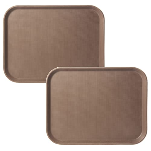 CURTA 2-Pack Restaurant Grade Non-Slip Tray, NSF, 18 Inch x 14 Inch, Plastic Rubber Lined Rectangular Serving Tray, Brown - color: Brown-rectangular, size: 14 Inch x 18 Inch