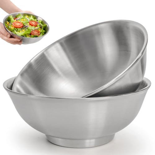 Youeon 2 Pcs 50 Oz Brushed SUS304 Stainless Steel Bowls, Double Wall Insulated Bowls, Large Stainless Steel Soup Bowl for Pasta, Salad, Ramen, 8 Inch Bowl Set for Serving, Dishwasher Safe