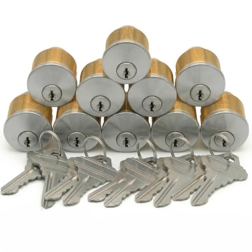 Key4less Brass Mortise Cylinder Lock 1-1/8 Inch Keyway Keyed Alike | Storefront Door Replacement - Adams Rite Kawneer Vistawall -10 Pack - size: 10 Pack