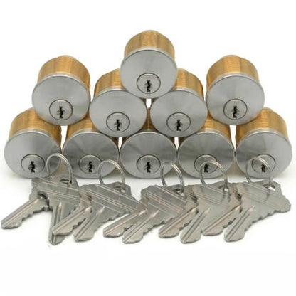 Key4less Brass Mortise Cylinder Lock 1-1/8 Inch Keyway Keyed Alike | Storefront Door Replacement - Adams Rite Kawneer Vistawall -10 Pack - size: 10 Pack