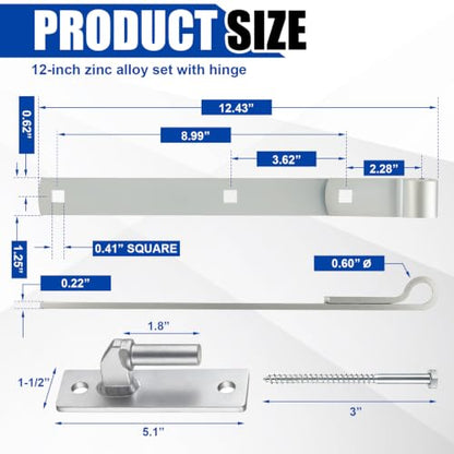 8 Pack 12” Strap Hinge Kit Heavy Duty Wall Mount Gate Hinge, Sliver