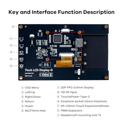 Hosyond 7 Inches Touchscreen IPS LCD Display Panel 1024×600 HDMI Capacitive Touch Screen for Raspberry Pi5/Pi4/Pi3/ZERO 2W, BB Black, Windows - size: 7 inches