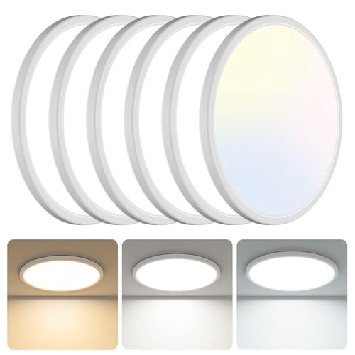 libtit 6 Pack 13 Inch LED Flush Mount Ceiling Light, 3200LM 28W Ultra-Slim LED Ceiling Lights, 3000K/4500K/6000K Selectable Light Fixture for Bedroom, Kitchen, Bathroom, Hallway - White - color: White, size: 13In-6Pack