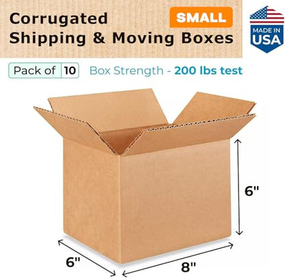 Small Moving & Shipping Boxes 8x6x6 inches (10-Pack) - Extra Strength 200 lb vs Regular - Corrugated Cardboard Boxes for USPS/FEDEX - Corrugated Packaging Box - Box Small by IDL Packaging - size: 8 * 6 * 6" (Small Boxes)