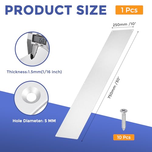 1 Pcs Door Kick Plates - 10 x 30 Inches Door Push Plate (Silver) - color: Silver, size: 10 x 30 Inch