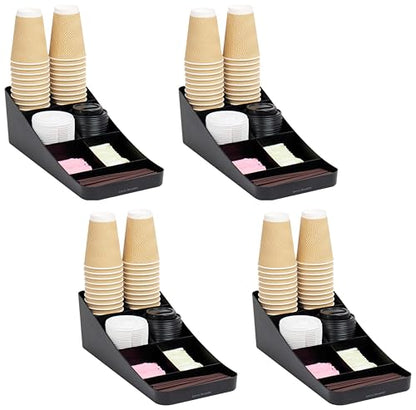 Mind Reader Cup and Condiment Station, Countertop Organizer, Coffee Bar, Kitchen, Stirrers, 7.25" L x 15.5" W x 5.25" H, Black (Pack of 4) - color: Black, size: 4-Pack
