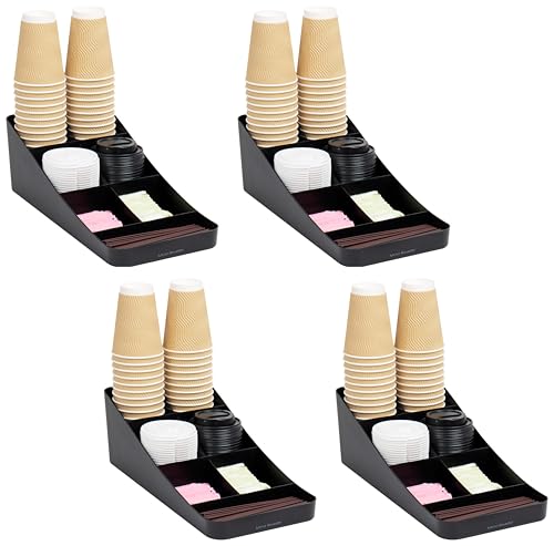 Mind Reader Cup and Condiment Station, Countertop Organizer, Coffee Bar, Kitchen, Stirrers, 7.25" L x 15.5" W x 5.25" H, Black (Pack of 4) - color: Black, size: 4-Pack