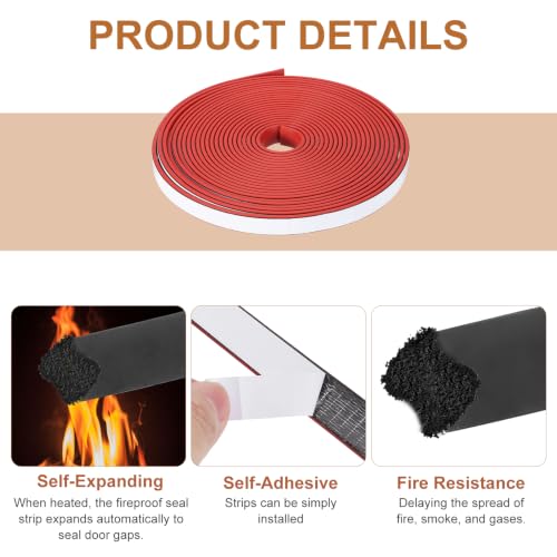 Smoke Fire Seal Strip 19.7 Feet 12mm/0.47" Wx2mm/0.08" T Red - color: Red, size: 19.7 FT x 12mm / 0.47" W x 2mm / 0.08" T