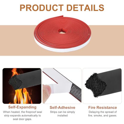 Smoke Fire Seal Strip 19.7 Feet 12mm/0.47" Wx2mm/0.08" T Red - color: Red, size: 19.7 FT x 12mm / 0.47" W x 2mm / 0.08" T
