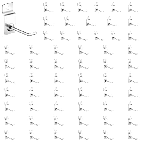60Pcs Silver Slatwall Hooks Assortment Set, Heavy Duty Slat Wall Hanging Hook Garage Organization Accessories, Pegboard Gridwall Display Hook for Retail Home (2 Inches/5 CM) - size: 2 Inches/5 CM