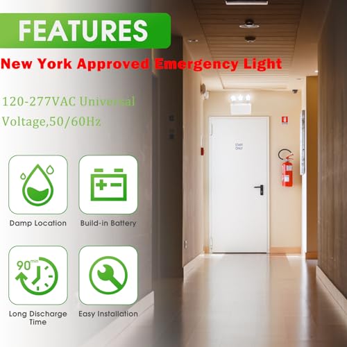 New York Certified LED Emergency Light, White Housing with Backup Battery, Two Adjustable Lamps Heads, 120-277V, Commercial Grade, Fire Resistant, UL Certified NYC-100 (3 Heads) - size: 3 HEADS