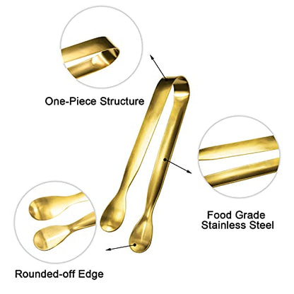 JCREN 12 Pcs Serving Tongs, Small Serving Utensils for Parties Catering Gold Tongs, Small Stainless Steel Mini Appetizer Tongs for Tea Party Coffee Bar, 4 Inches - Gold - color: Gold - 4 Inch