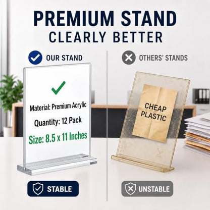 12-Pack Acrylic Sign Holder 8.5x11, Clear Tabletop Display Stand