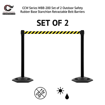CCW Series WBB-200 Retractable Stanchion Barriers, Rubber Base, Set of 2