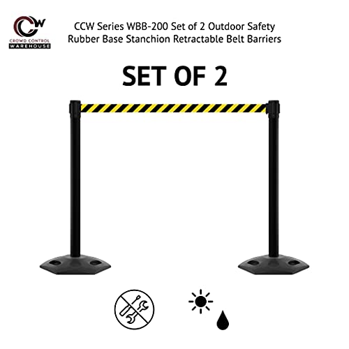CCW Series WBB-200 Retractable Stanchion Barriers, Rubber Base, Set of 2