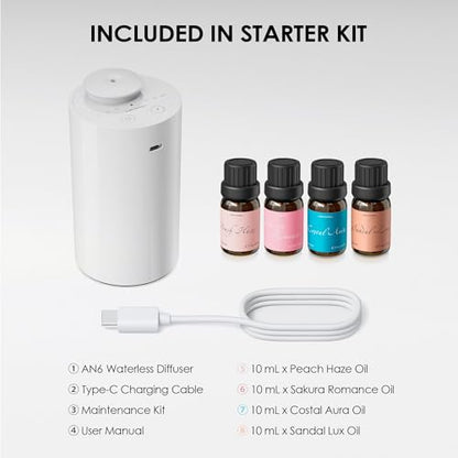 Airversa AN6 Waterless Essential Oil Diffuser Starter Kit, White - color: Classic White
