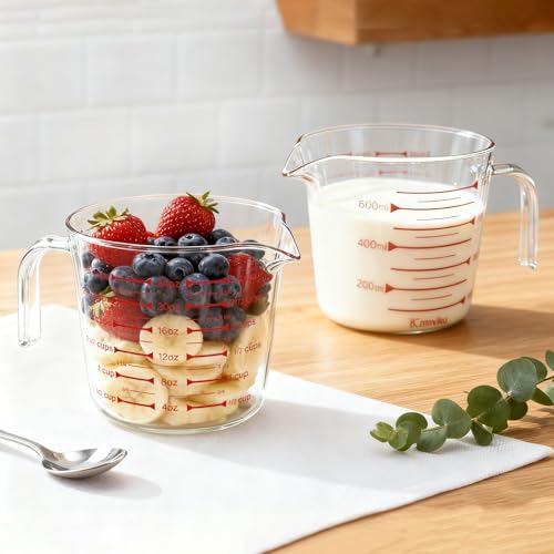BCnmviku Glass Measuring Cups 24oz/3Cup/700ml High Borosilicate [Insulated Handle | V-Shaped Spout]For Prepping Baking and Cooking Preheated Oven Dishwasher Freezer and Microwave Safe - size: 700ml