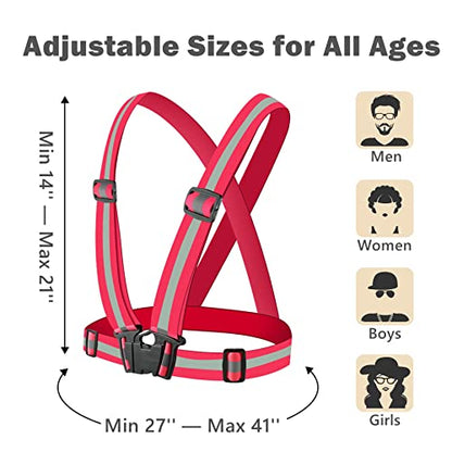 Reflective Strap Safety Vest Gear - 2-10 Pack Adjustable High Visible Reflective Running Gear for Women Men Night - color: Black+Red