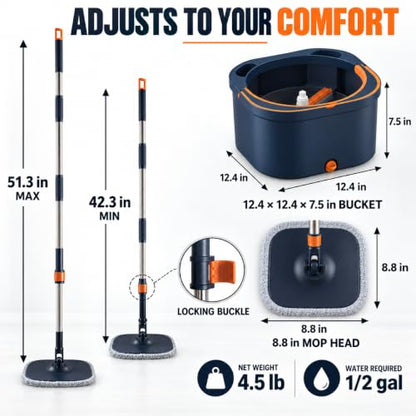 Spin Mop and Bucket Set, Mop Bucket with Separate Dirty/Clean Water System