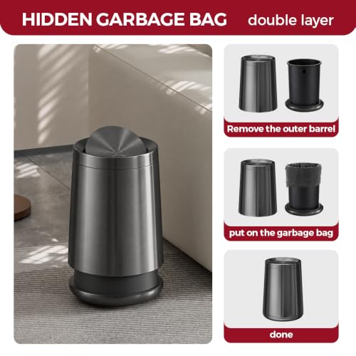 10L/2.6Gal Brushed Bathroom Garbage Can with Flip Lid - color: black gold