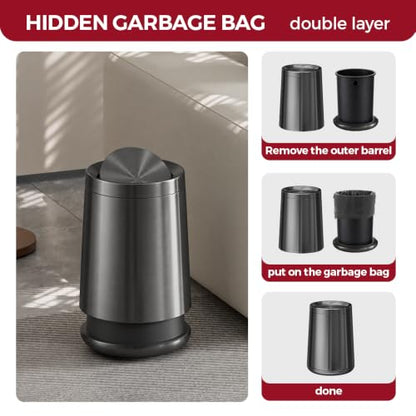 10L/2.6Gal Brushed Bathroom Garbage Can with Flip Lid - color: black gold