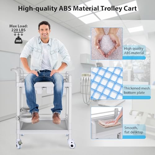 Medical Mobile Trolley Cart 2-Shelf 220 LBS Max Load Rolling Utility Cart - color: 2-tier Light Gray