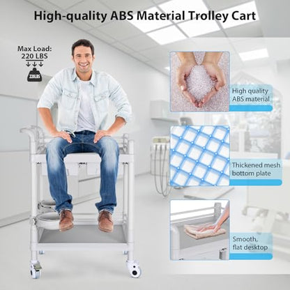 Medical Mobile Trolley Cart 2-Shelf 220 LBS Max Load Rolling Utility Cart - color: 2-tier Light Gray