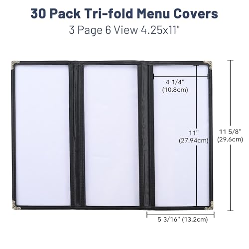 WeChef 30 Pcs 4.25 x 11" Restaurant Menu Covers 3 Page 6 View Trifold Menu - size: 4.25x11" - Tri-fold 6 View