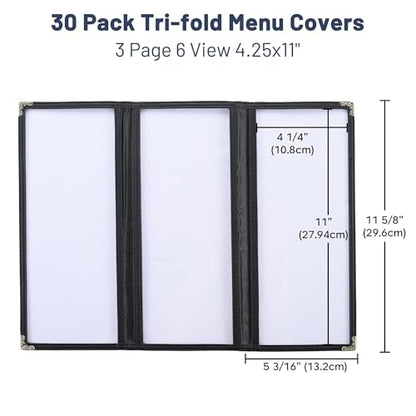 WeChef 30 Pcs 4.25 x 11" Restaurant Menu Covers 3 Page 6 View Trifold Menu - size: 4.25x11" - Tri-fold 6 View