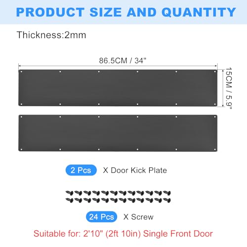 uxcell 2pcs Door Kick Plate, 6 x 34 Inches Aluminum Kick Plate Door Plate, 2 mm Thickness, for Exterior Front Door or Back Door, Black - color: Black, size: 6 x 34 Inch