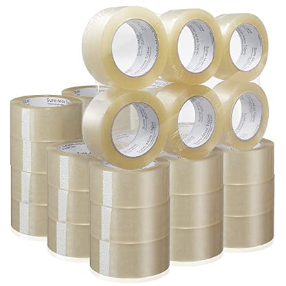 Sure-Max Premium Carton Packing Tape 2.0 mil 330 Feet (110 Yards) - Clear - 1 Case (36 Rolls Total)