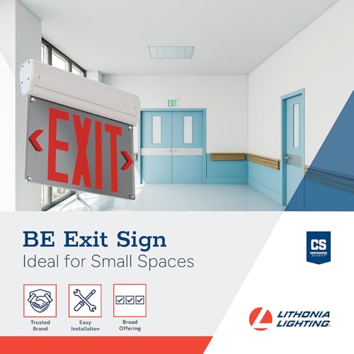 Lithonia Lighting Basics Edge-lit LED Exit Sign with Red Letters, Surface Mount Emergency Exit Only Sign, Ni-Cad Battery Backup, 2-Pack (BE W R SM CP2 M2) - size: 2-Pack ||Red Letters, style: Surface Mount