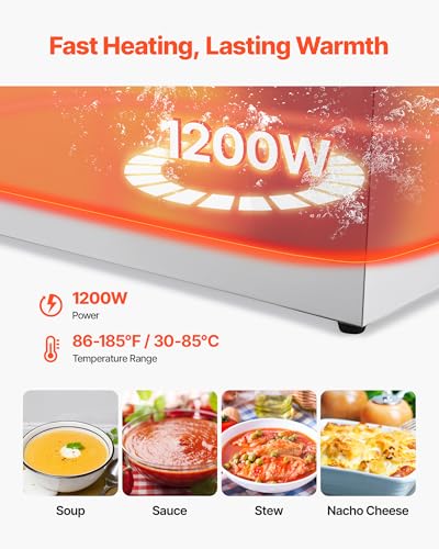 VEVOR Commercial Food Warmer, 1200W Electric Stainless Steel Steam Food Warmer, Fast Heating Countertop Buffet Bain Marie with Three 1/3 Size Food Pans, for Catering, Restaurants, Parties & Buffets - size: 21.85 x 13.39 x 7.87 in