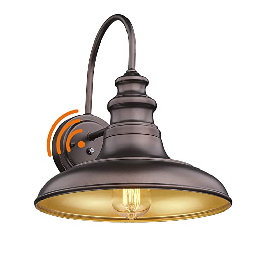 Dusk to Dawn Sensor Outdoor Barn Light Fixture Outdoor Wall Sconce Farmhouse Wall Mount Lights Exterior Light Fixture Bronze Finish Industrial Wall Lantern for Porch, Entryways, 1 Pack - color: Oil-Rubbed Bronze, size: 01-DDRZ004-1PACK(Dusk to Dawn)